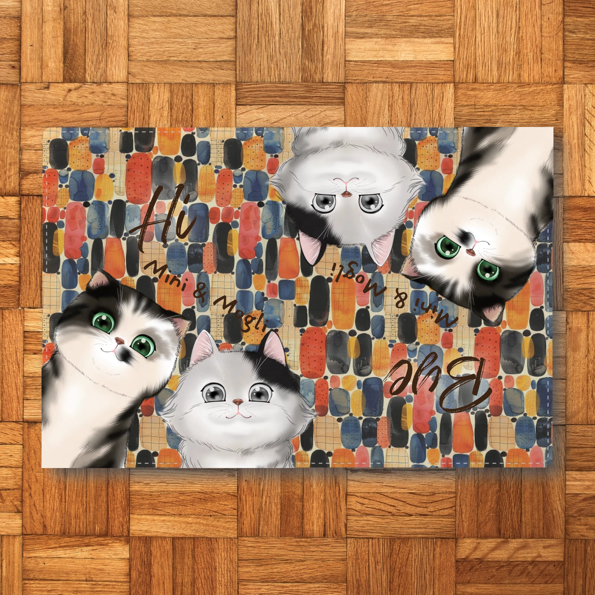 Προσαρμοσμένο Χαλάκι Εισόδου - Hi & Bye - Cute Cats