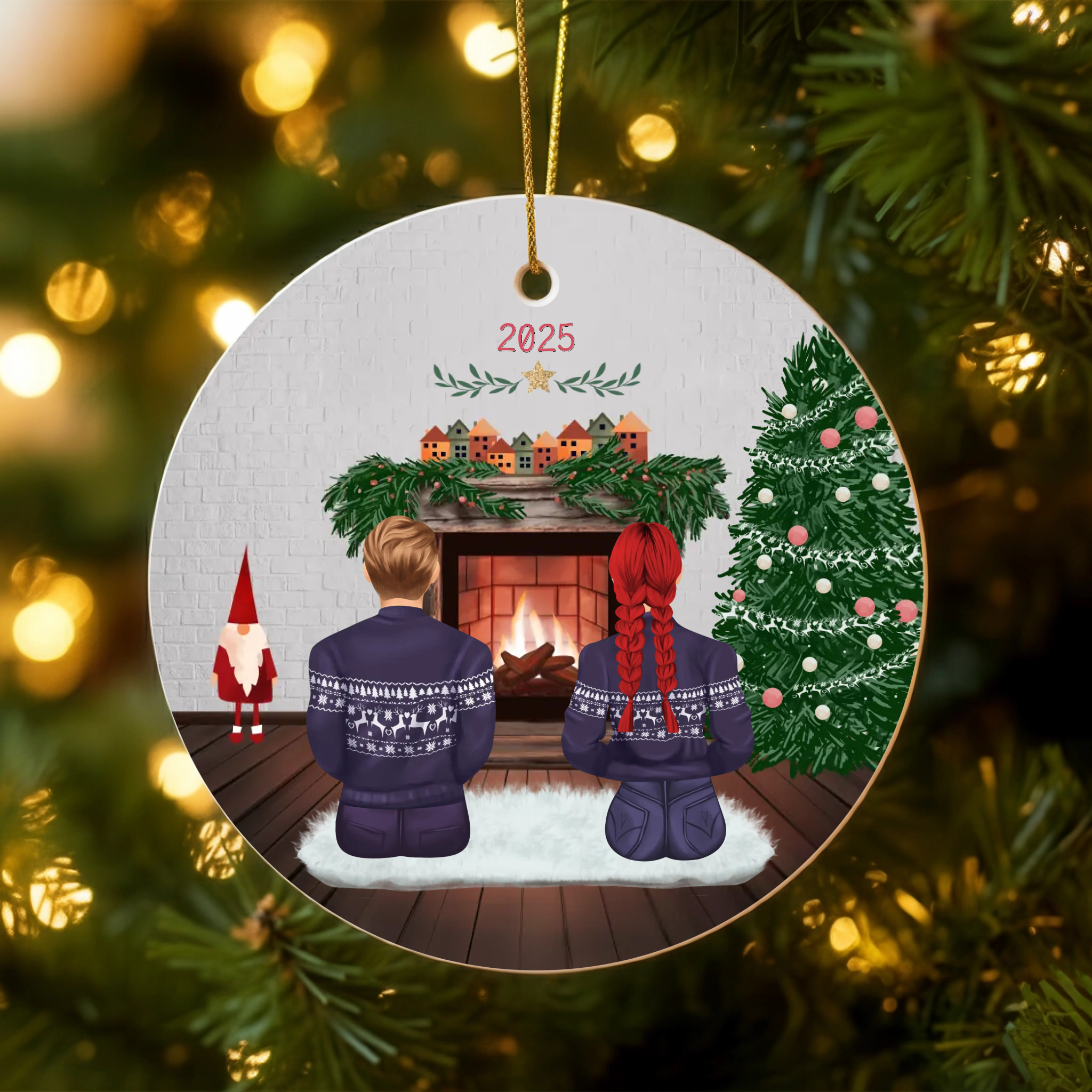 Στολίδι / Γούρι Χριστουγέννων 7,6εκ - Γιαγιά - Παππούς - Οικογένεια στο Τζάκι