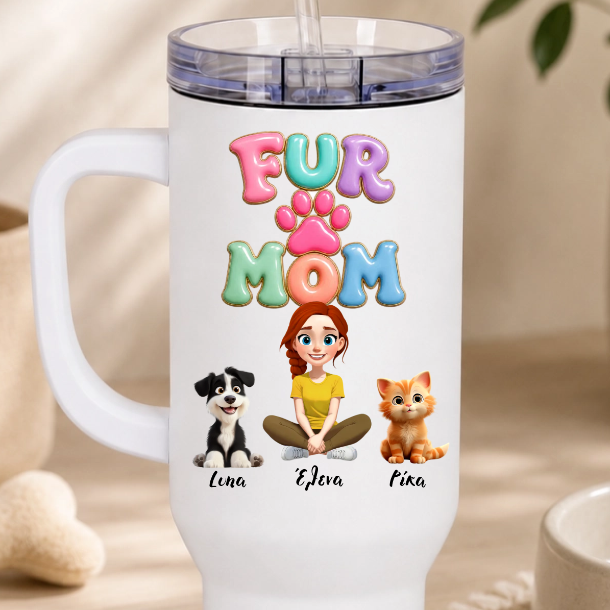 Ποτήρι Θερμός 1200ml Εξατομικευμένο - Fur Mom με Κατοικίδια και Ονόματα