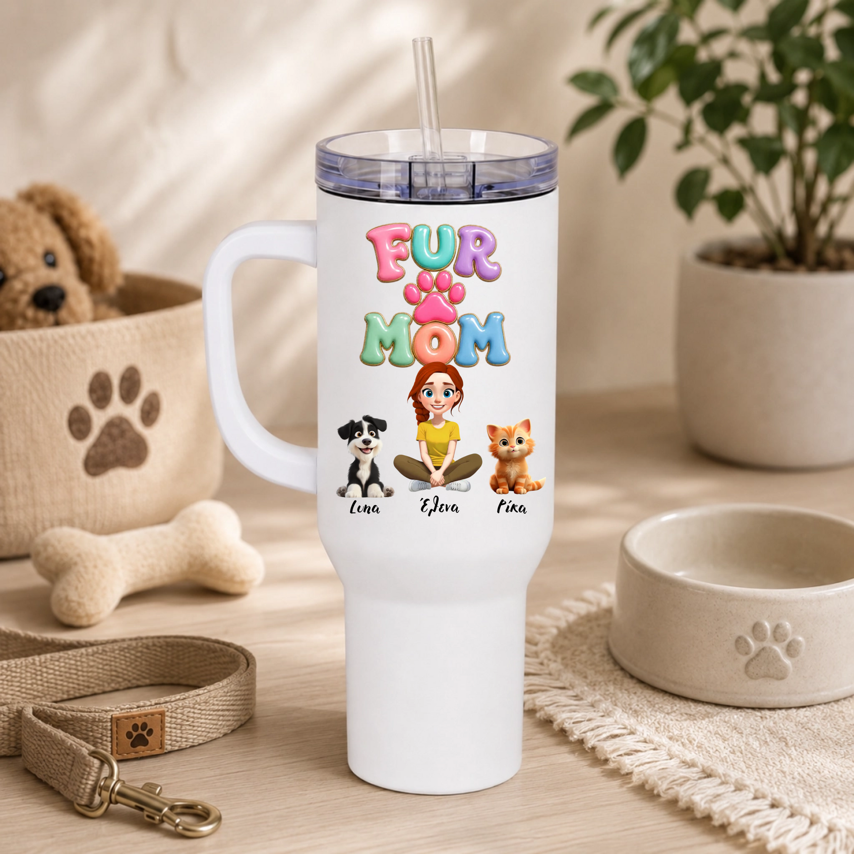 Ποτήρι Θερμός 1200ml Εξατομικευμένο - Fur Mom με Κατοικίδια και Ονόματα