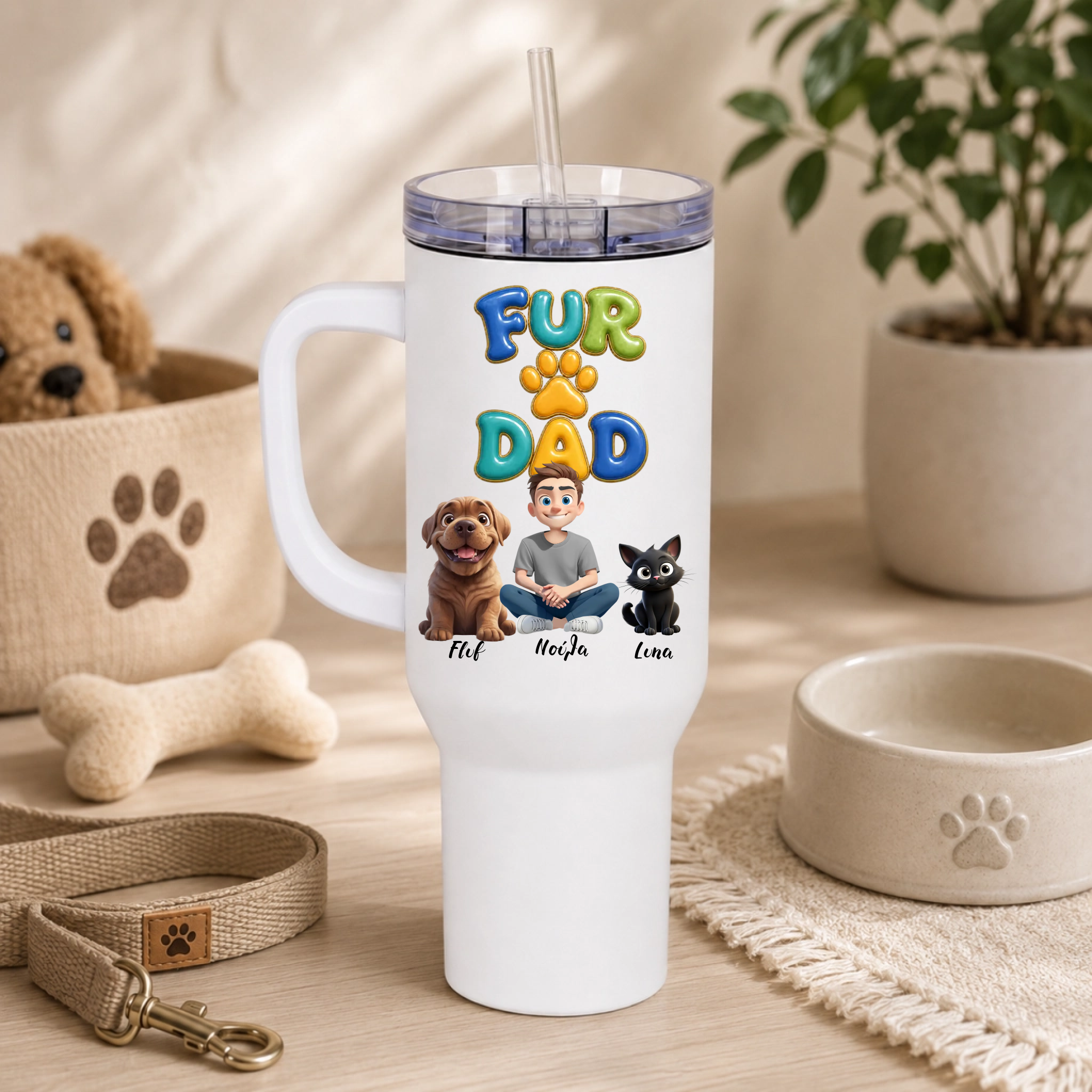 Ποτήρι Θερμός 1200ml Εξατομικευμένο - Fur Dad με Κατοικίδια και Ονόματα