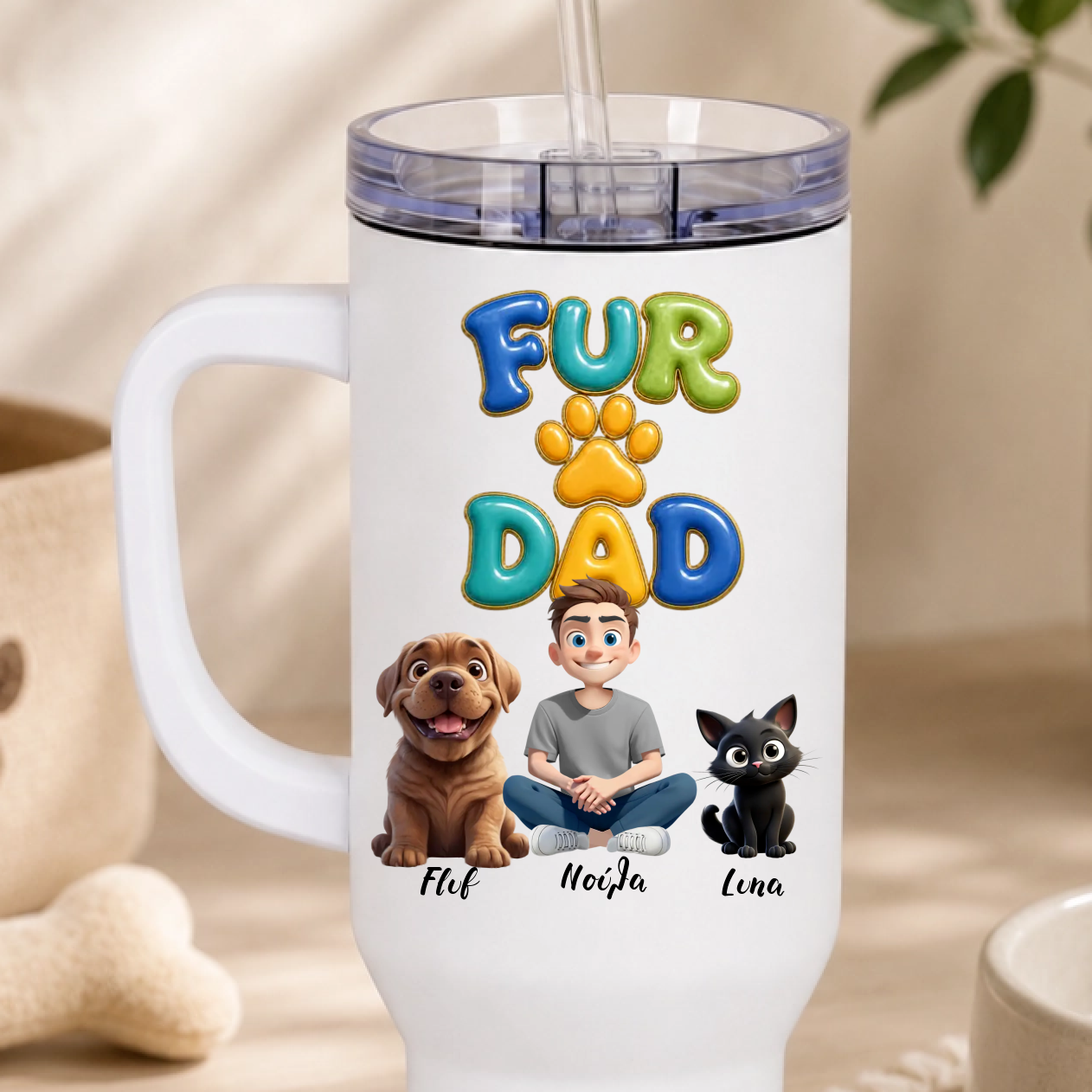 Ποτήρι Θερμός 1200ml Εξατομικευμένο - Fur Dad με Κατοικίδια και Ονόματα
