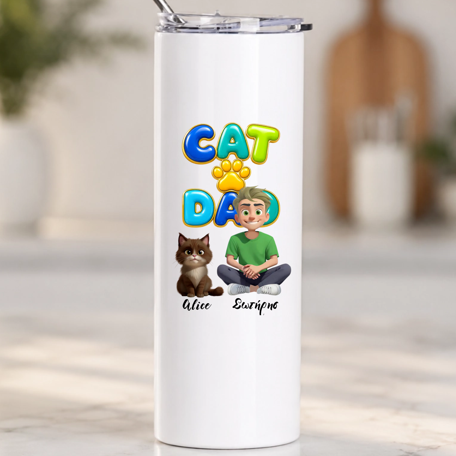 Ποτήρι Θερμός 600ml - Cat Dad με Γάτες και Ονόματα