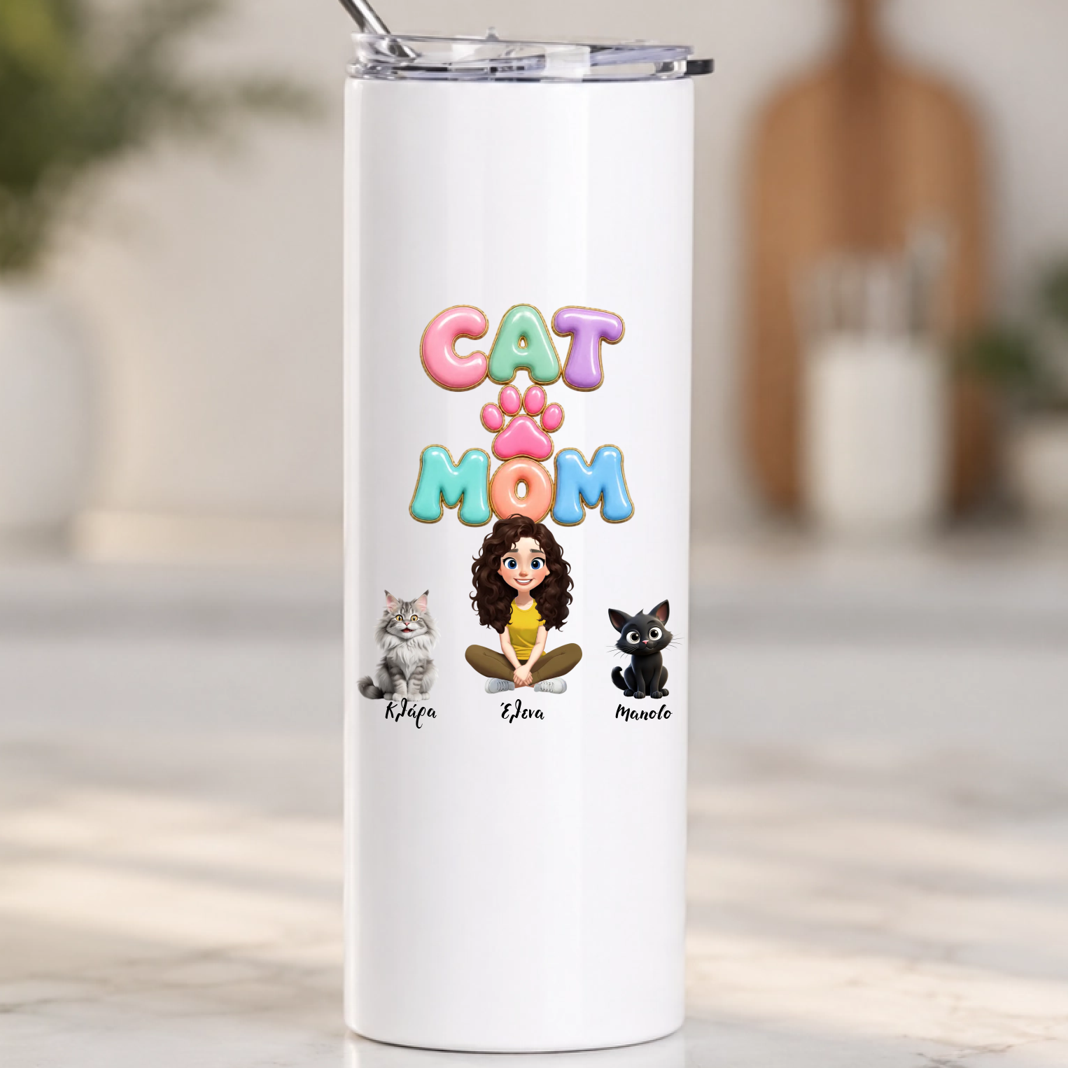 Ποτήρι Θερμός 600ml - Cat Μομ με Γάτες και Ονόματα