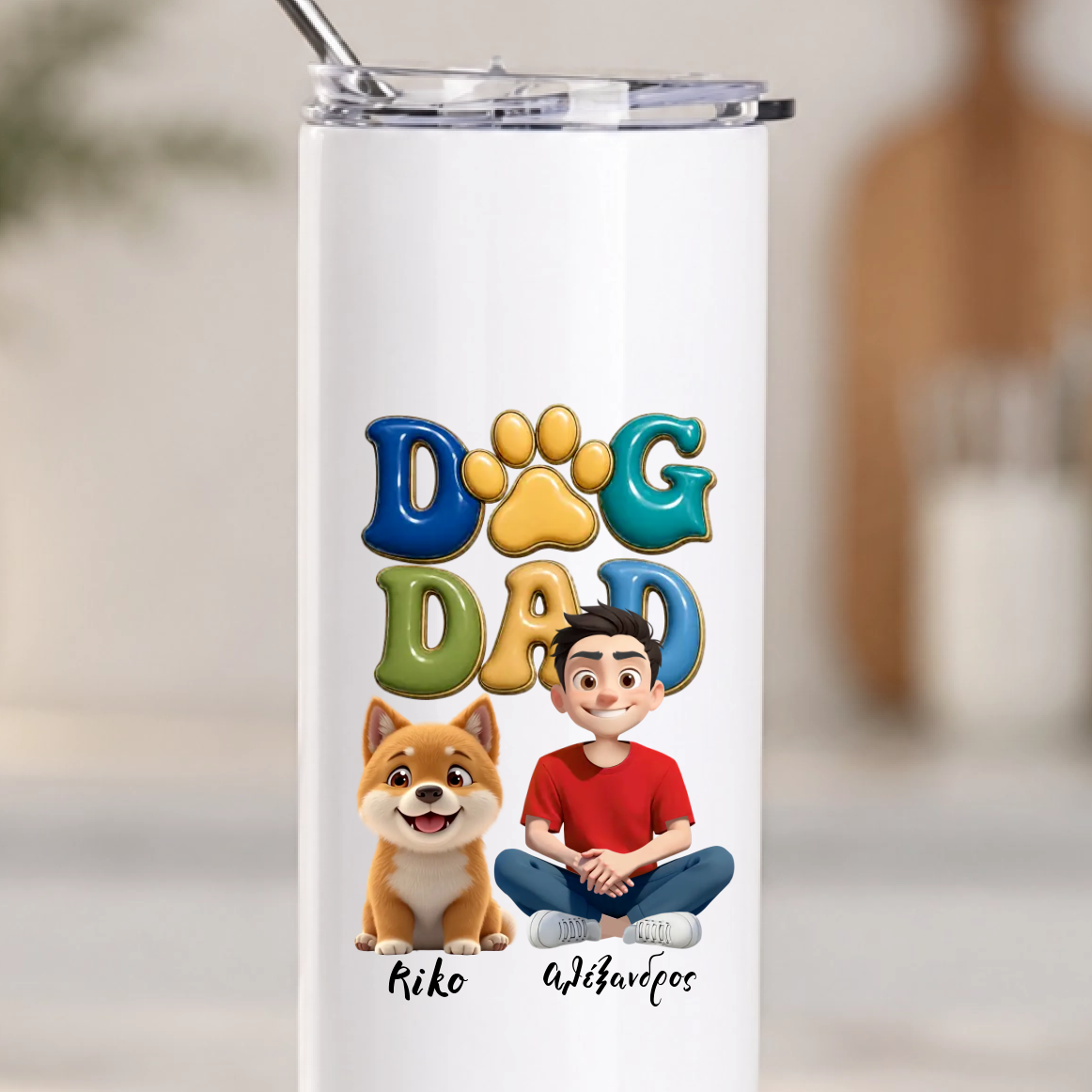 Ποτήρι Θερμός 600ml - Dog Dad με Σκύλους και Ονόματα