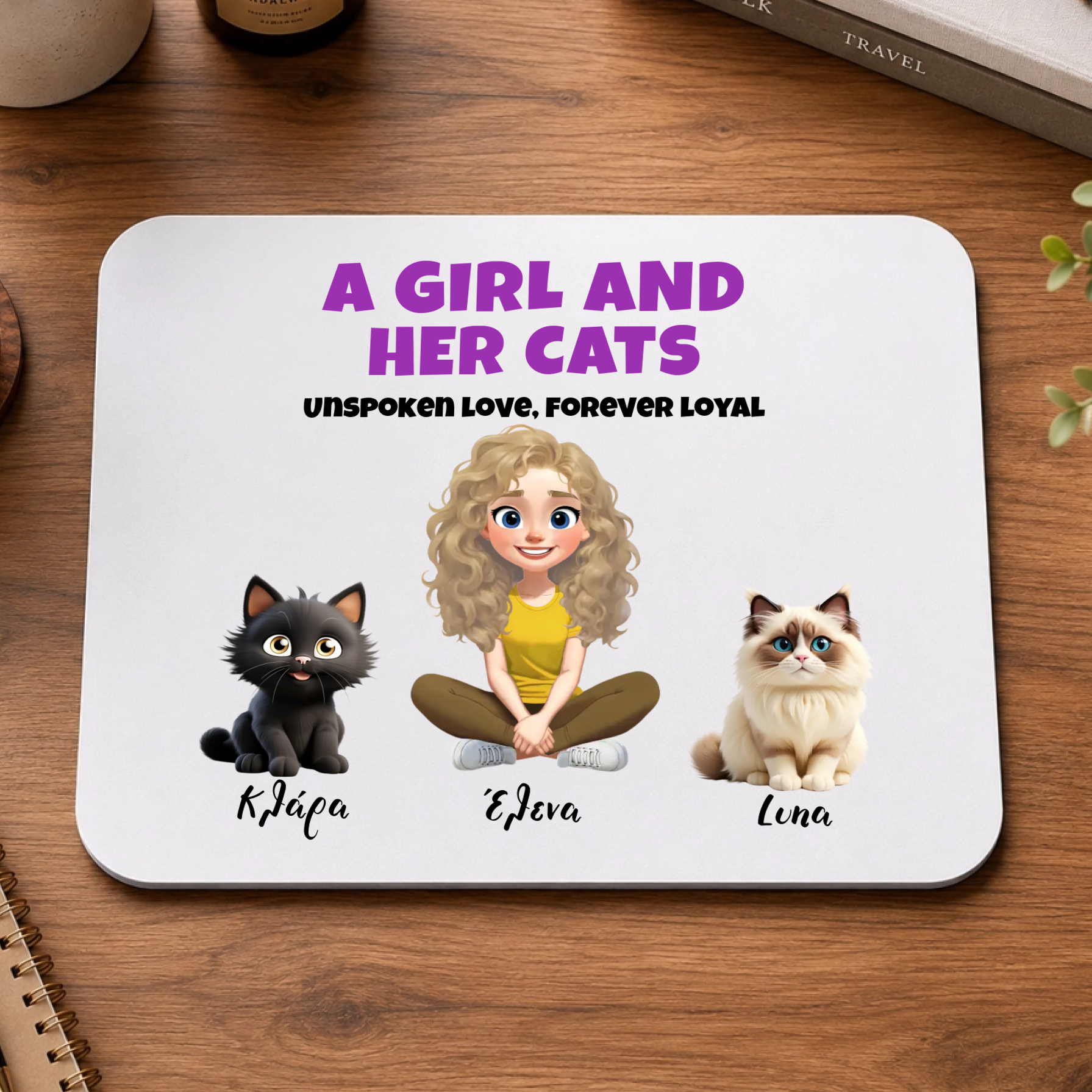 Προσαρμοσμένο Mouse Pad - A Girl and Her Cats