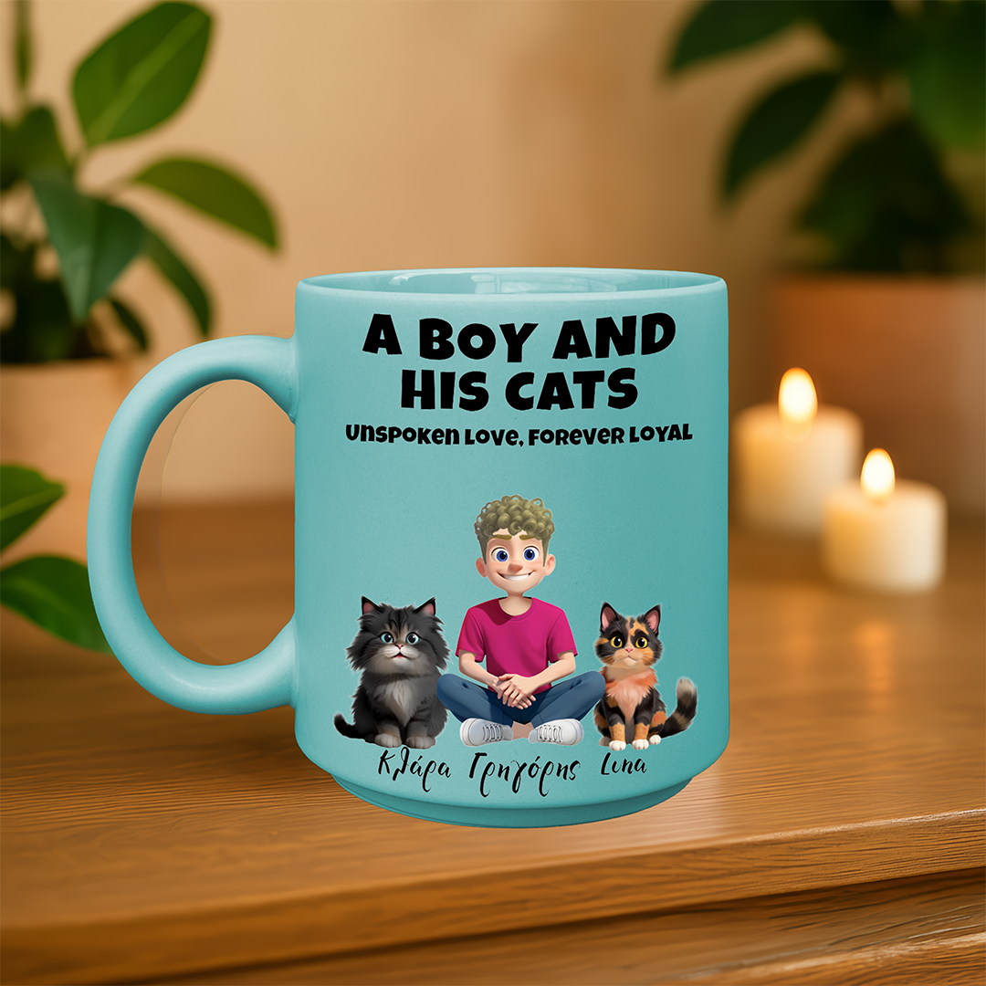 Προσαρμοσμένη Κούπα - A Boy and His Cats - Πούδρα
