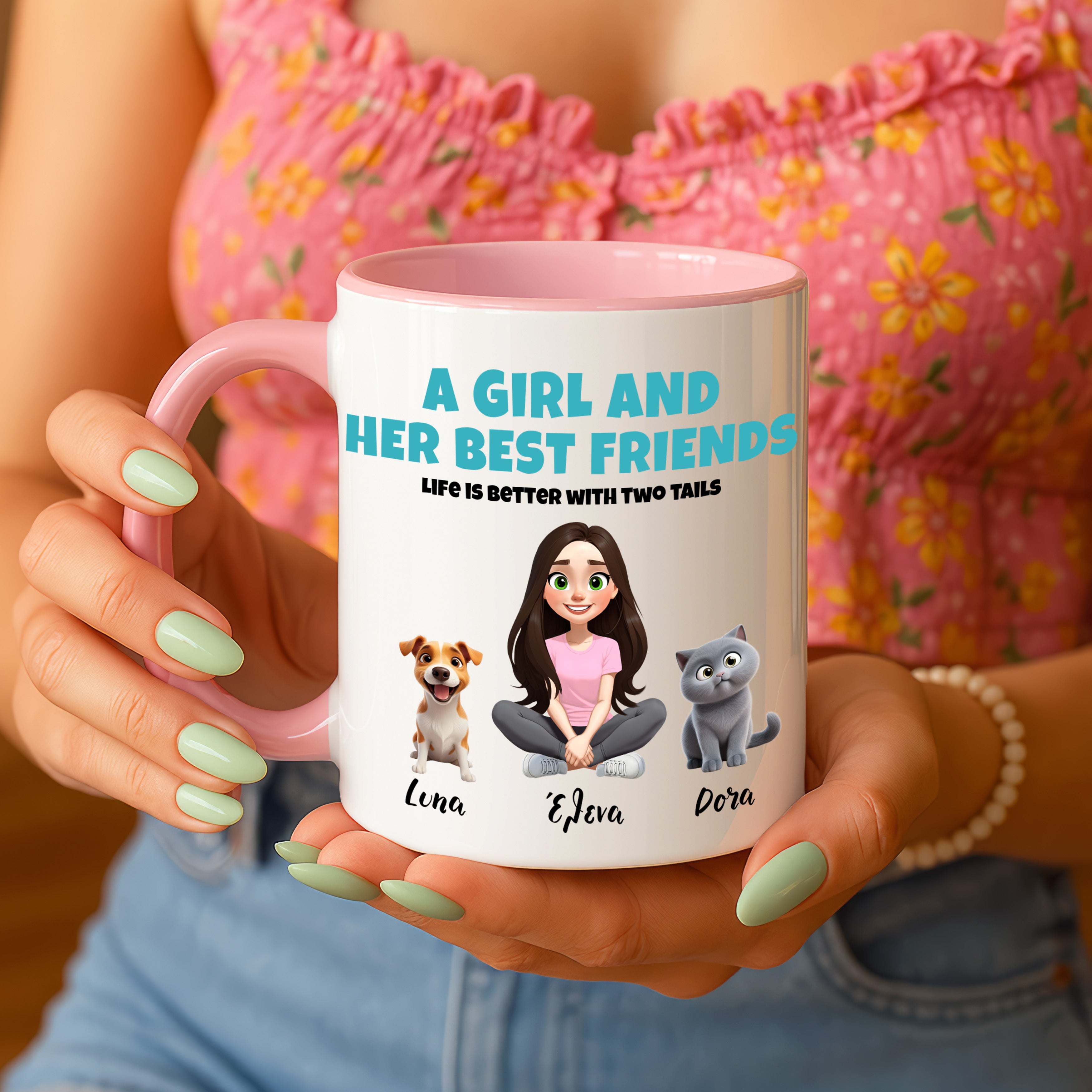 A Girl and Her Best Friends - Εξατομικευμένη κούπα με κατοικίδια και ονόματα